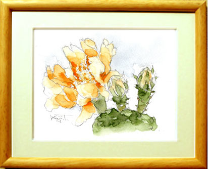 ■ No. 7009 Cactus Flower by Kenji Tanaka / Comes with a gift, Painting, watercolor, Nature, Landscape painting