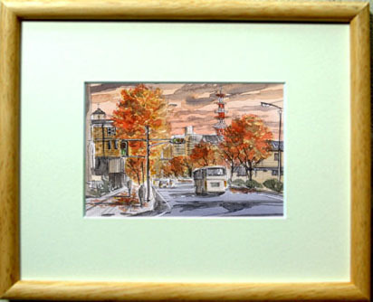 No. 6003 Town of Sunset Lights / Painted by Chihiro Tanaka (four seasons watercolor) / Comes with a gift, painting, watercolor, Nature, Landscape painting