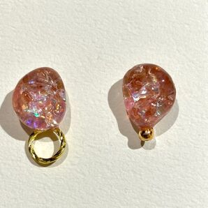 鉱石 レジン くすみピンク ピアス ノンホールピアス