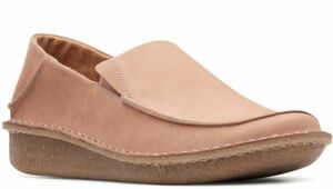 送料無料 Clarks 25.5cm フラット ウェッジ スリッポン ダスティー ピンク レザー 革 フォーマル ヒール バレエ ブーツ スニーカー AC42