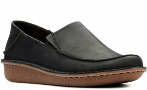 送料無料 Clarks 22.5cm フラット ウェッジ スリッポン ブラック 黒 レザー 革 フォーマル ヒール バレエ ブーツ スニーカー AC42