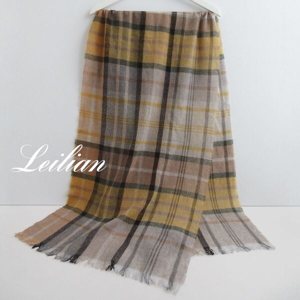 Leilian レリアン 上質 カシミヤ100% チェック柄ストールITALY製