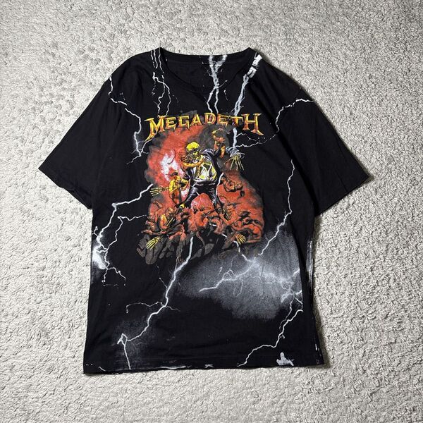 メガデス バンドTシャツ Tシャツ バンT MEGADETH サンダー ヘビメタ ブラック デカデザイン ユニセックス 古着