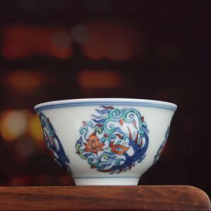 青花闘彩団鳳紋茶碗 在銘「大清雍正年製」コレクション大放出