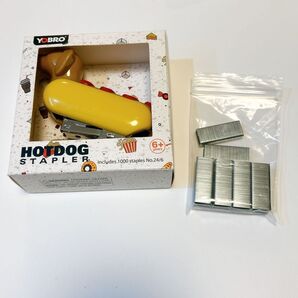 YOBRO mini ホッチキス 子供 学生 ダックスフント ホットドッグ デスクトップ ホチキス 1000個 ステープル付