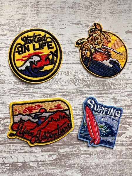 サーフ系英字ロゴアイロン刺繍ワッペン4枚