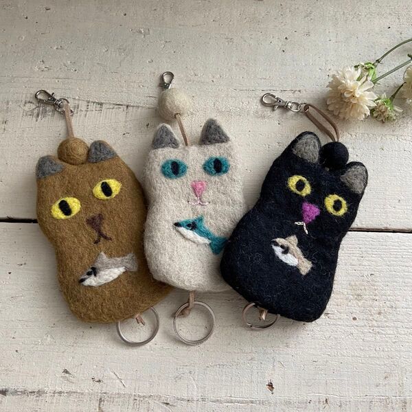 オリジナル 羊毛フェルト キーケース 猫ちゃん 1点 猫 ハンドメイド 黒猫ちゃんの出品です。
