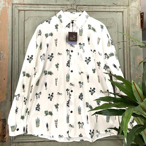 新入荷!3番 Msize 男女兼用 ゴースローキャラバン 山菜柄 シャツ 総柄 長袖 長袖シャツ シャツ