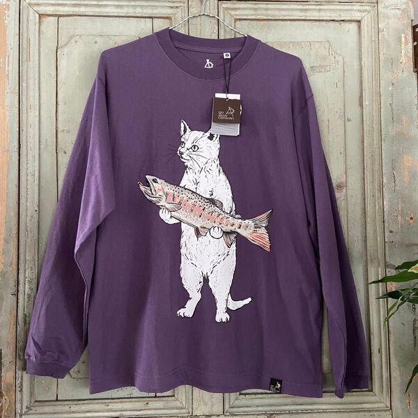 新品!3番 Msize 男女兼用 猫 ねこ ネコ イワナ 魚 ロングTシャツ ゴースローキャラバン ロンT カットソー 長袖