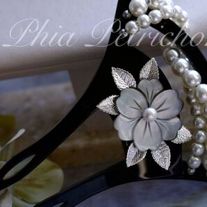 髪飾り 桜 かんざし バチ型 螺鈿 真珠母貝 パール 簪