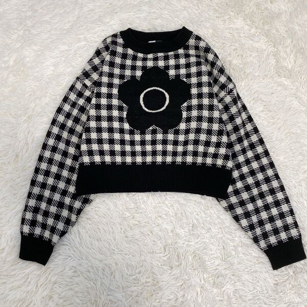 ◆美品◆MARY QUANT×PUBLUX 長袖 ジャガードニットセーター ゆったり フリーサイズ 黒 ブラック