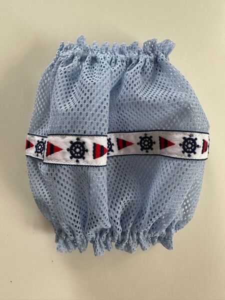 犬用スヌード★メッシュニット 刺繍リボン(マリン) Lサイズ ハンドメイド