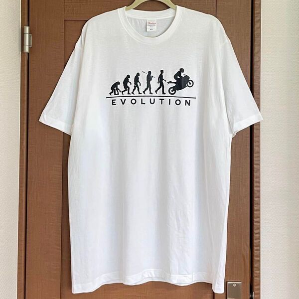 Tシャツ バイク XXLサイズ メンズ レディース オートバイ おもしろ 進化論 ティシャツ 半袖 ホワイト Tee