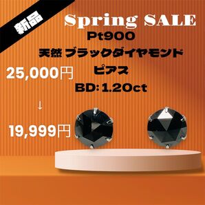 新品 Pt900 天然 ブラックダイヤモンド ピアス BD: 1.20ct