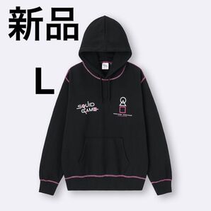 新品 GU スウェットパーカー Netflixシリーズ イカゲーム SQUID GAME Lサイズ ブラック