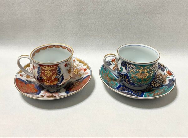 華山 カップ ソーサー 2客 セット 金彩 草花紋 珈琲 コーヒー