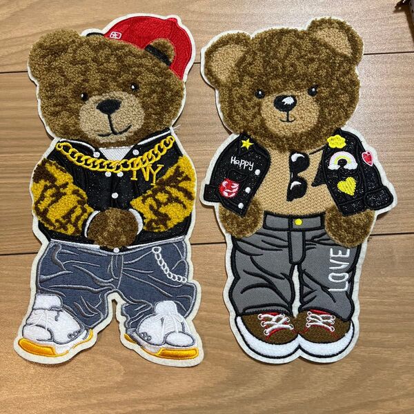 BIG ワッペン アップリケ 2枚セット 大きい 可愛い くま ベア bear ファンキー 刺繍 手芸 アメリカン