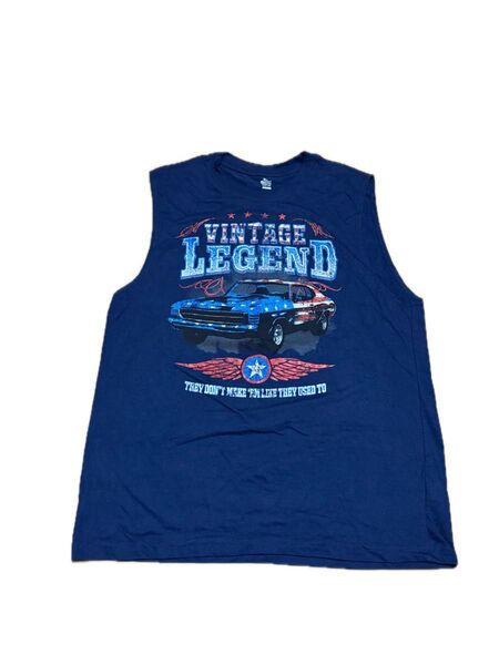 アメ車プリント ノースリーブTシャツ ネイビー