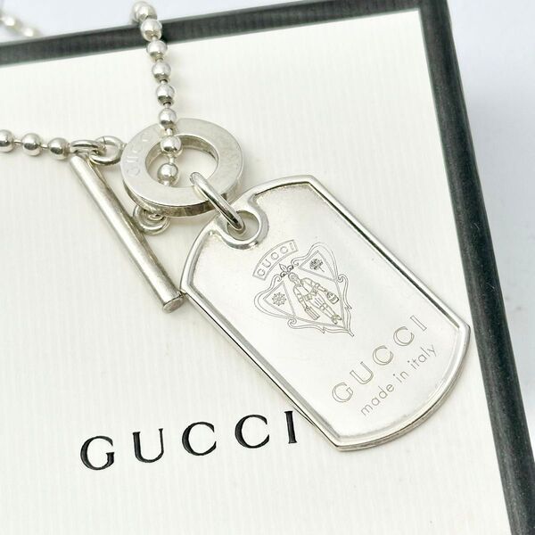 GUCCI グッチ ネックレス ドッグタグ クレスト トグル シルバー 925 プレート ボールチェーン