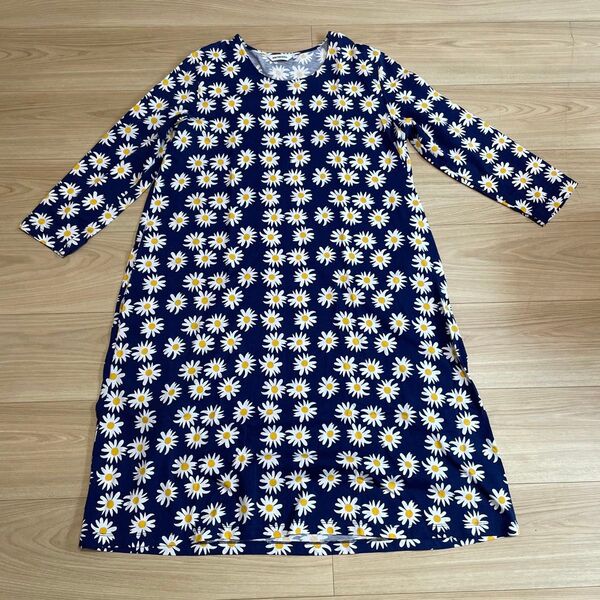 マリメッコ 七分袖ワンピース ネイビー Mサイズ