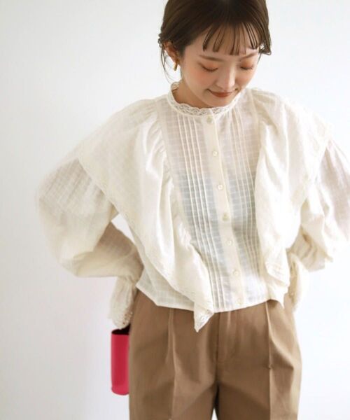 美品 SLOBE IENA スローブ ビクトリアンコットンレースブラウス ナチュラル