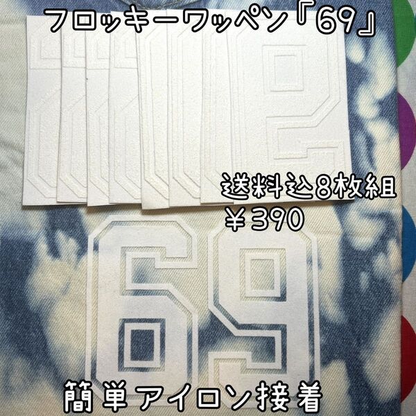 【69①8枚組】アイロン簡単 フロッキー ワッペン フェルト アメカジ ナンバー 手芸用品 リメイク アメカジ 古着 ハンドメイド