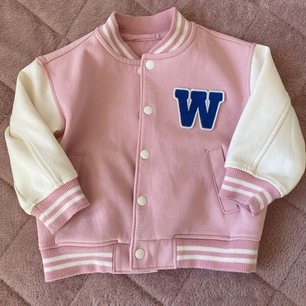 ユニクロ スタジャン ピンク/白 Wロゴ 80サイズ