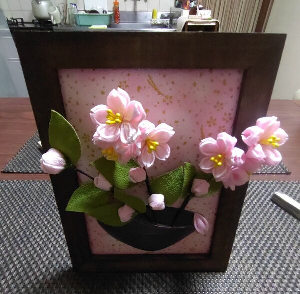 在庫処分! つまみ細工八重桜フォトフレーム