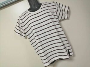 kkyj3615 ■ FASION SEASON ■ Tシャツ カットソー トップス 半袖 ボーダー コットン 白×茶 ブラウン M～L