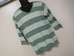 kkyj3626 ■ Ciaopanic＆Co, ■ チャオパニック Tシャツ カットソー トップス Vネック 七分袖 ボーダー コットン グリーン 緑 M