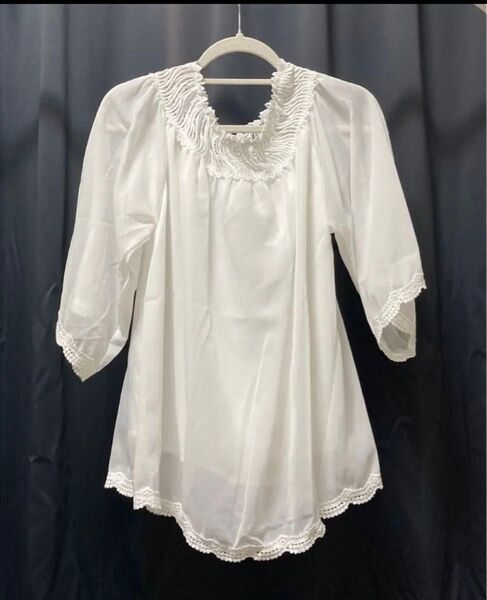 ブラウス シフォン レース 七分丈袖 L〜XL 【新品未使用】