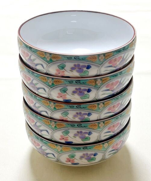 未使用 有田焼 南山窯 金彩花柄 小鉢 ご飯碗5客