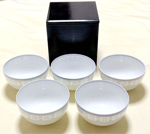 未使用 たち吉 七宝つなぎ 透かし お茶呑茶碗 湯呑5客