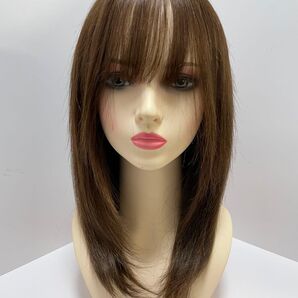 フルウィッグ人毛100%医療ウィッグ鎖骨ミディアム ブラウン
