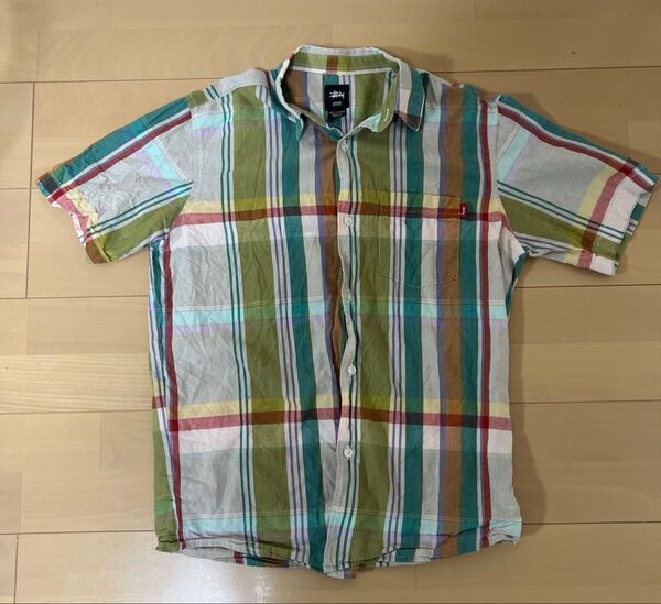 Stussy マルチカラー チェックシャツ M半袖 M シャツ 古着 半袖シャツ