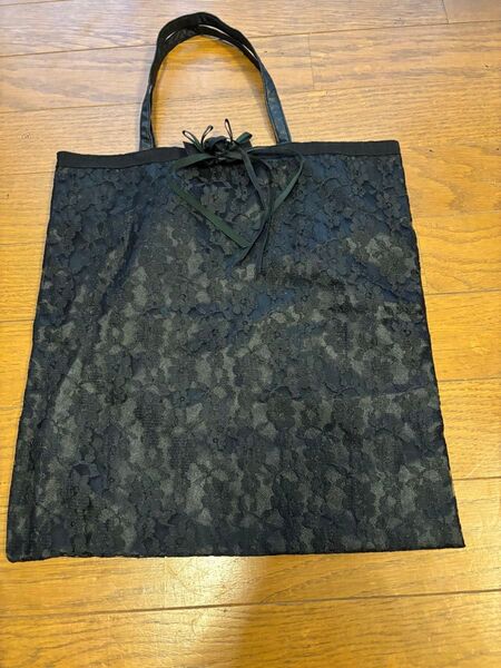 【美品】レース素材 黒 マザーバック サブバック エコバッグ