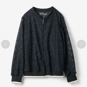 ドゥクラッセ チュールレース・ジップアップブルゾン 花柄 黒 長袖 ノーカラー