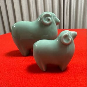 薬師窯 ミントグリーン 羊陶器 2個セット 青磁