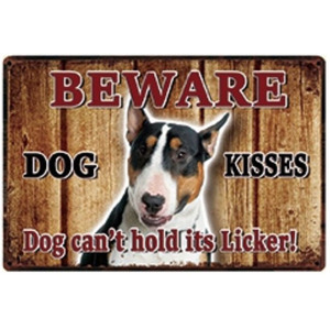 A1995　メタル看板　ブリキ看板　金属製　プレート　ヴィンテージ風　サイン　アートパネル　動物　ペット　警告　注意　犬のキス　4085