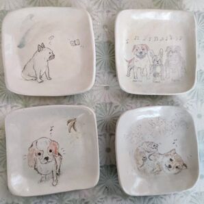 カワイイワンちゃん陶器皿4枚セット