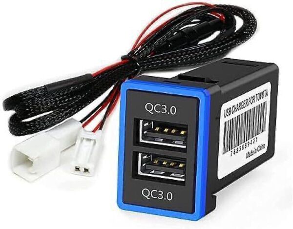 トヨタ専用QC3.0急速充電USBポート カーチャージャー 12V/24V対応 LED付き スイッチパネル適合 カプラーAタイプ