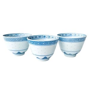 中国茶器 景徳鎮 蛍焼湯呑 茶碗 3客 染付 湯呑 蛍手