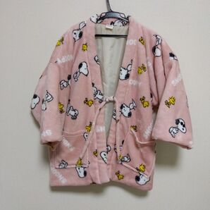 綿入り 半纏 スヌーピー SNOOPY フリース 半纏 褞袍 M-L ピンク はんてん