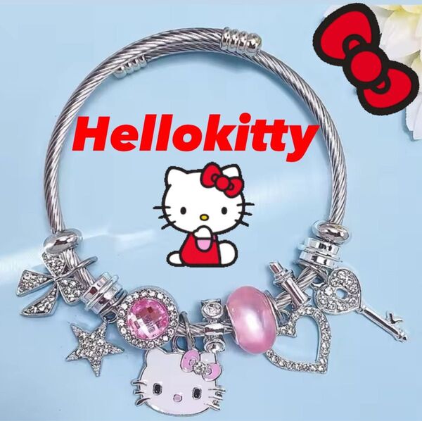 ハローキティ ブレスレット シルバー ピンク Hellokitty キティ アクセサリー キラキラ czダイヤ チャーム