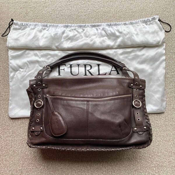 美品 FURLA フルラ ハンドバッグ ブラウン レディース