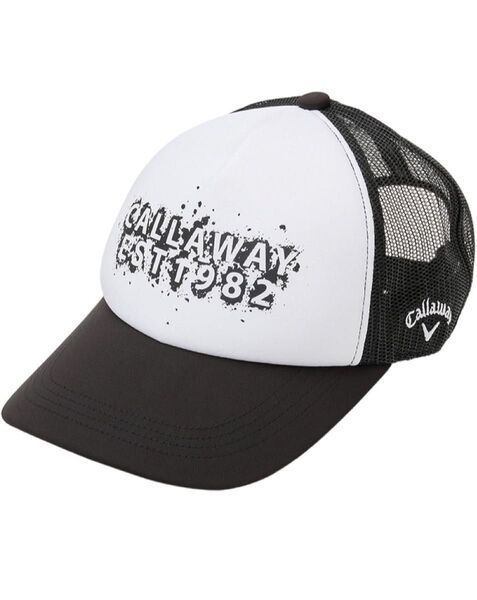 新品Callaway(キャロウェイ) メンズ メッシュキャップ (プリントロゴ・サイズ調整可) 帽子 ゴルフ ブラックホワイト黒白