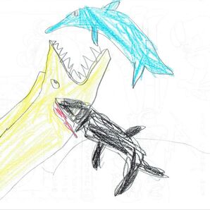 【子供の絵④】海の生物の戦い 原画