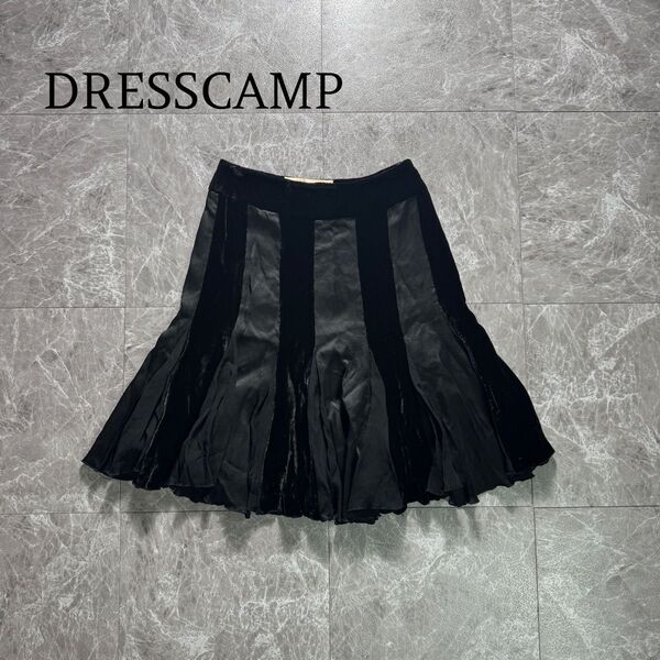 00s DRESSCAMP ドレスキャンプ シルク素材ベロアストライプ フレア スカート ひざ丈