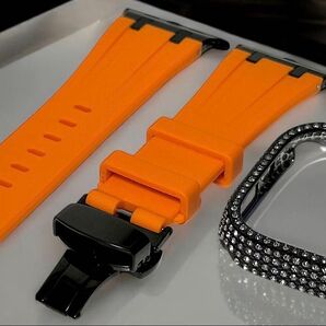 TZ★アップルウォッチバンド ラバーベルト AppleWatch クリスタルケース 保護カバー 44mm45mm46mm49mm
