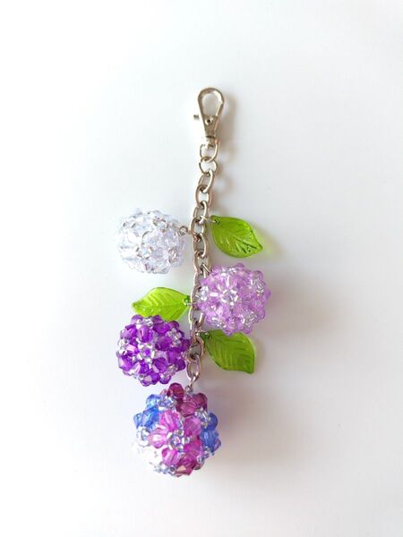 ビーズキーホルダー バッグチャーム 紫陽花 b あじさい ハンドメイド